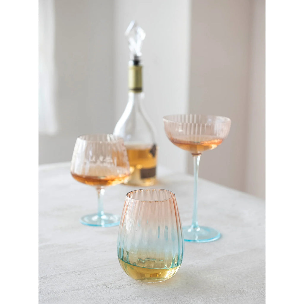 14 oz. Two-Tone Stemmed Fluted Wine Glass, Blush Color & Blue